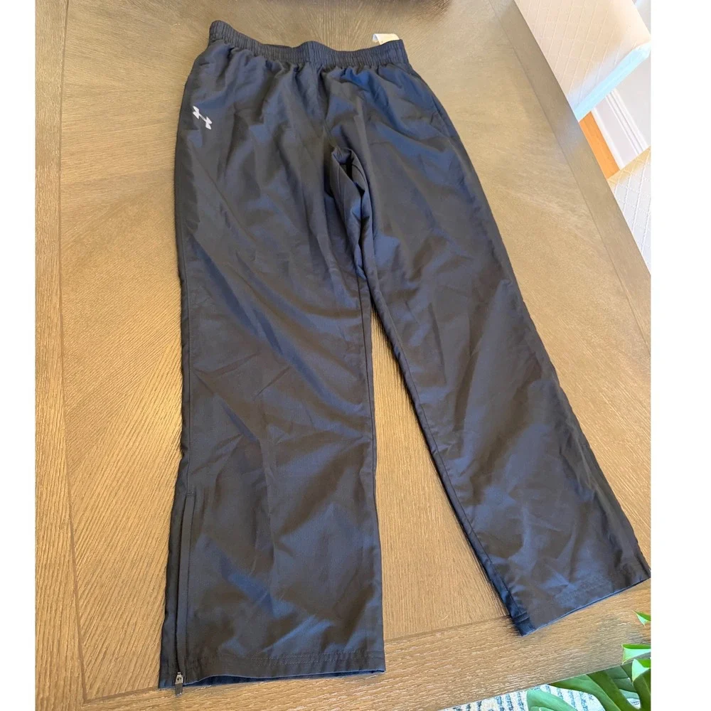 Under Armour Mens Large Black Loose Fit Mesh Lined Track Pants Ankle Zip 1267145